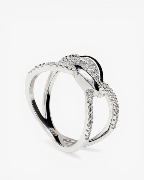 Bague en zircone cubique à double rail noué