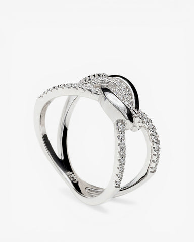 Anillo circonitas diseño doble raíl anudado