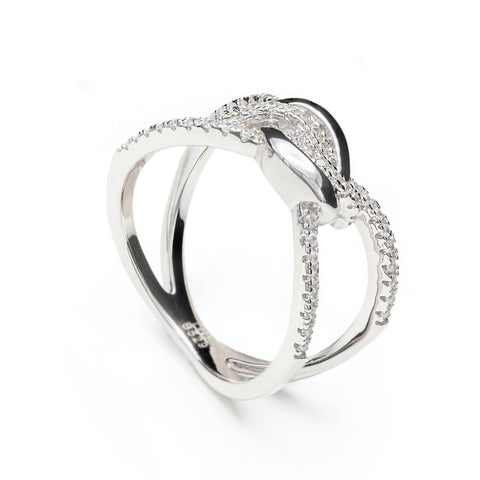 bague zircons design double rail noué