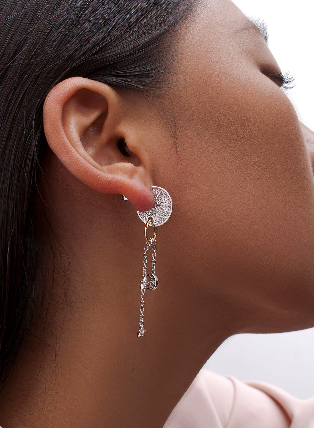Pendientes largos de plata finos diseño de medio circulo móviles