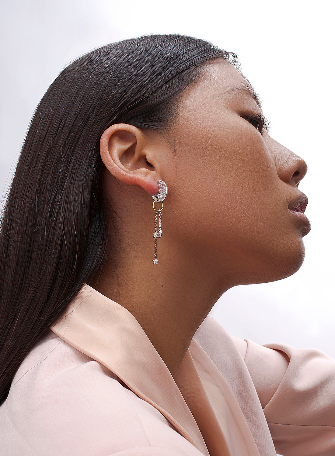 Pendientes largos de plata finos diseño de medio circulo móviles