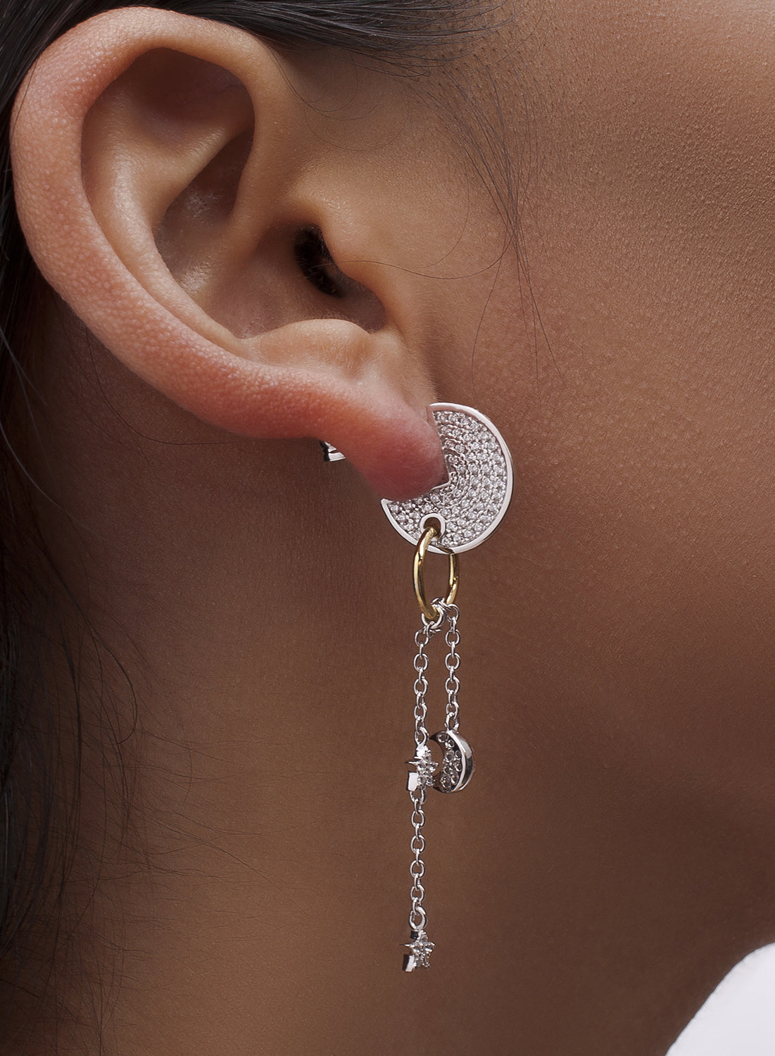 Pendientes largos de plata finos diseño de medio circulo móviles