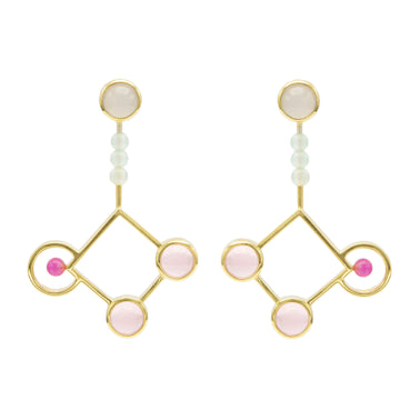 Pendientes originales de plata diseño rombo con piedras de colores