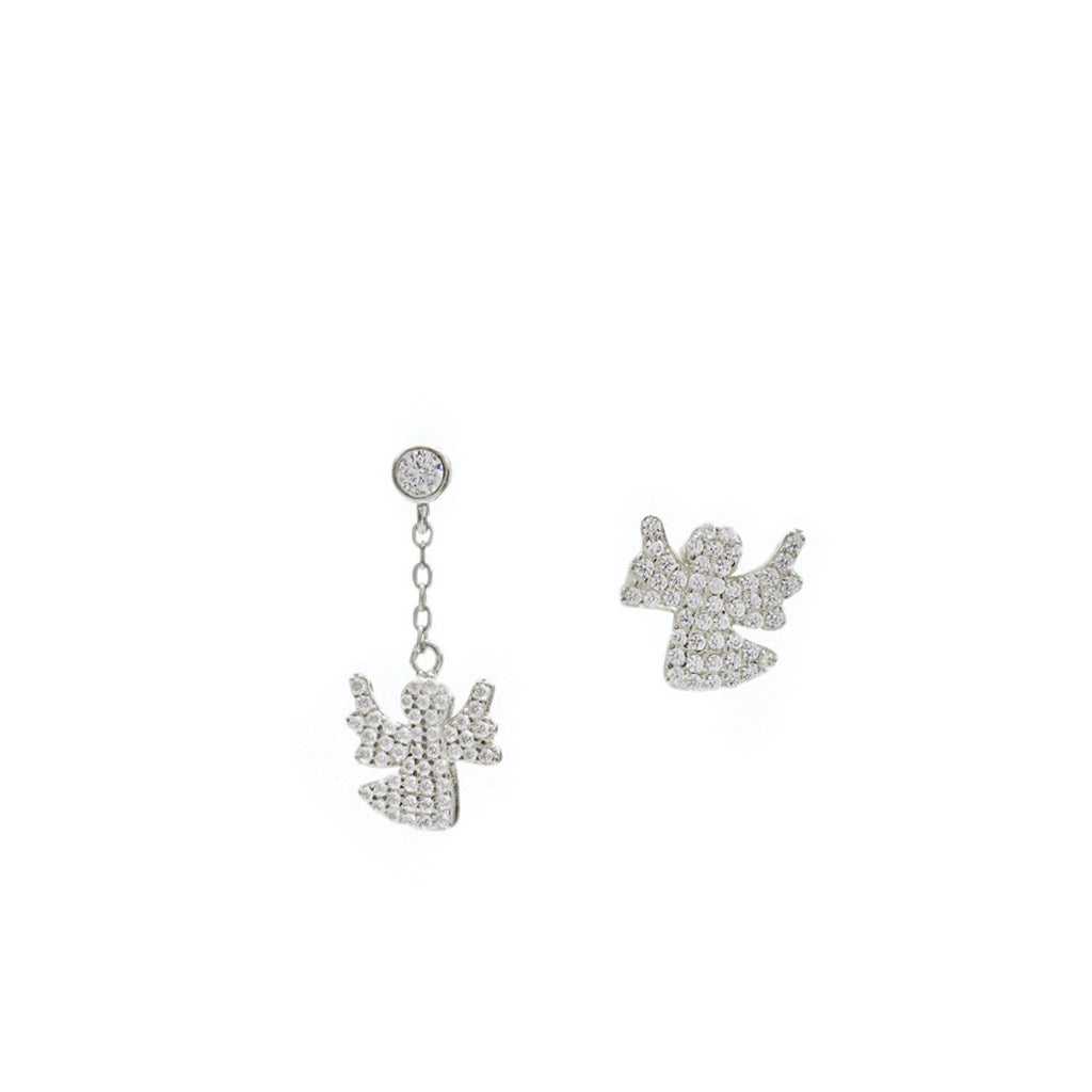 Segundo pendiente de plata con charm de ángel y circonitas