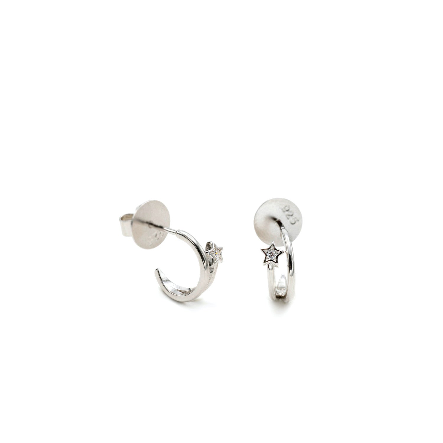 Pendientes aro de plata pequeños motivo estrella
