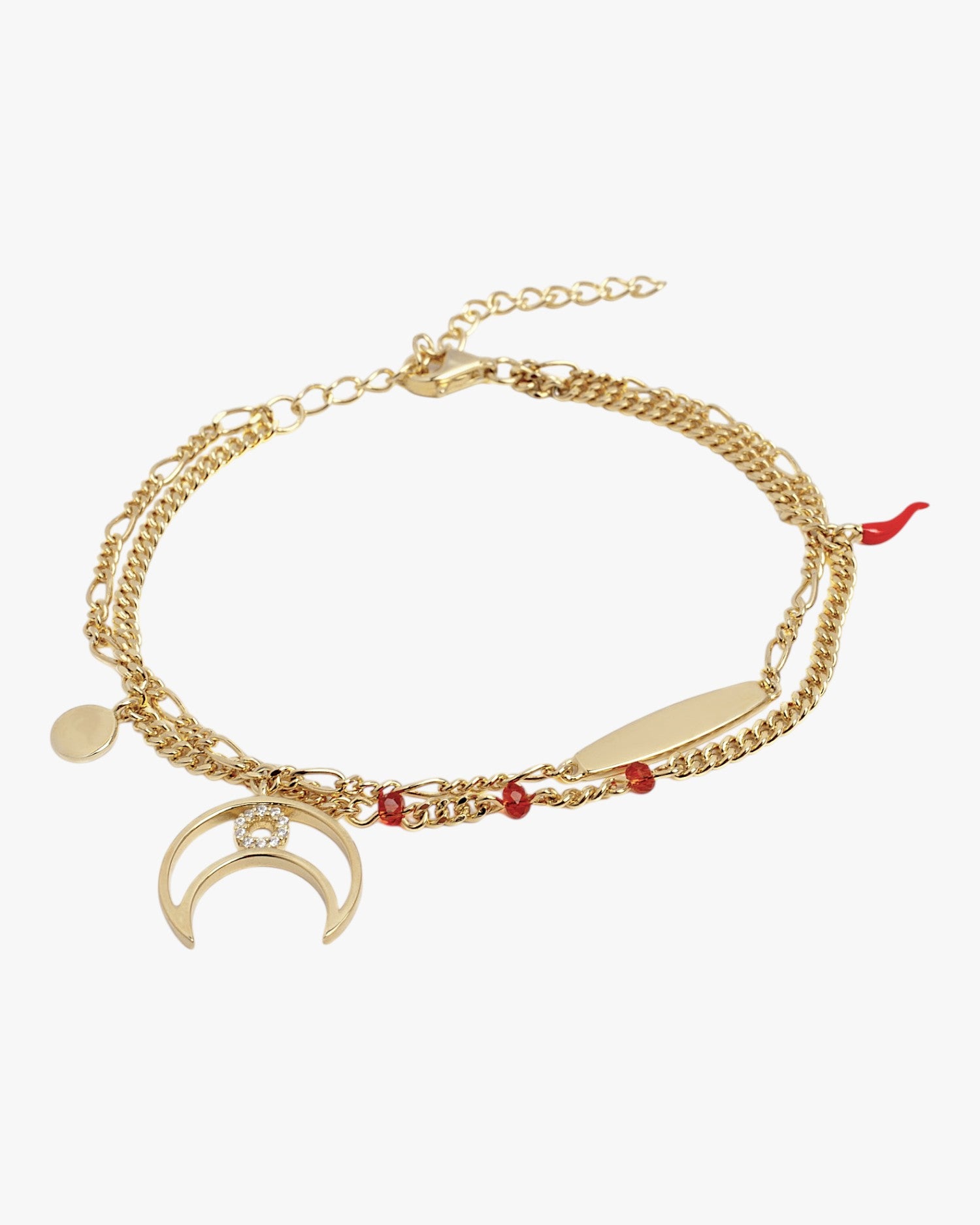 Bracelets with double chain pendants featuring a moon motif
