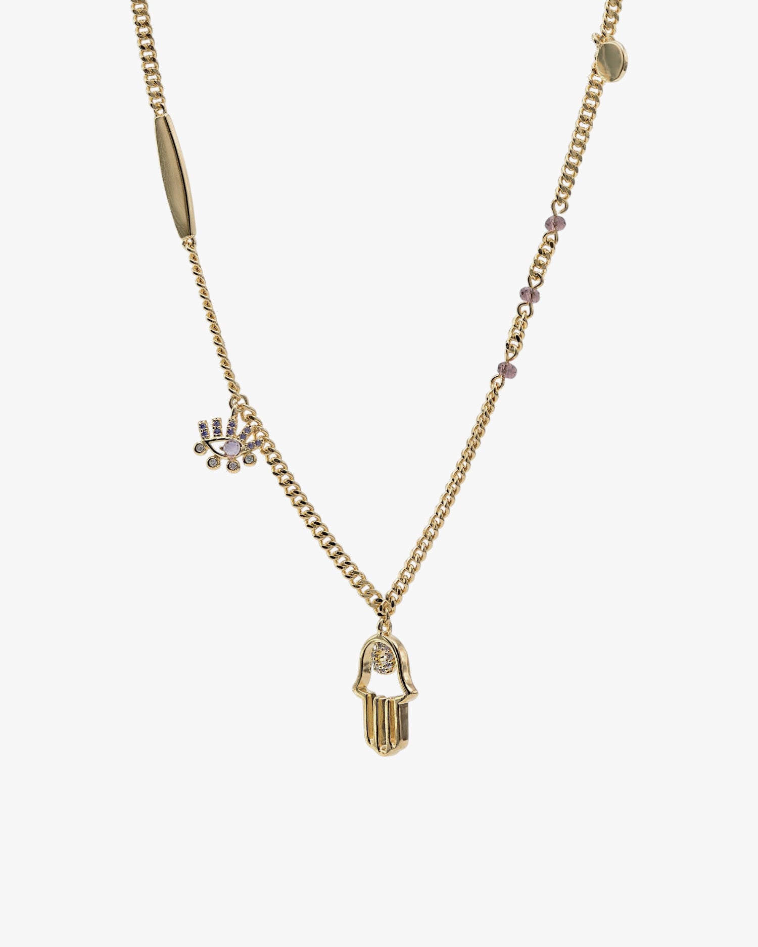 Collares con colgantes plata baño oro mano de fátima