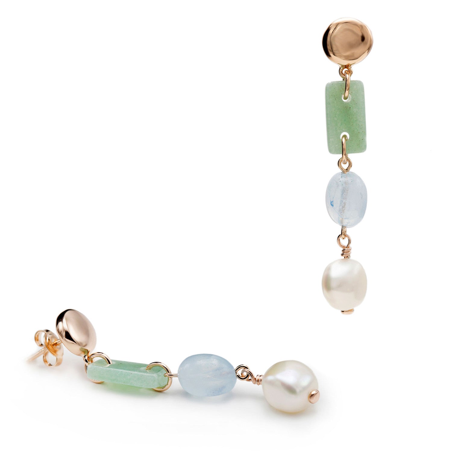 Natural stone earrings with pearl pendant design.