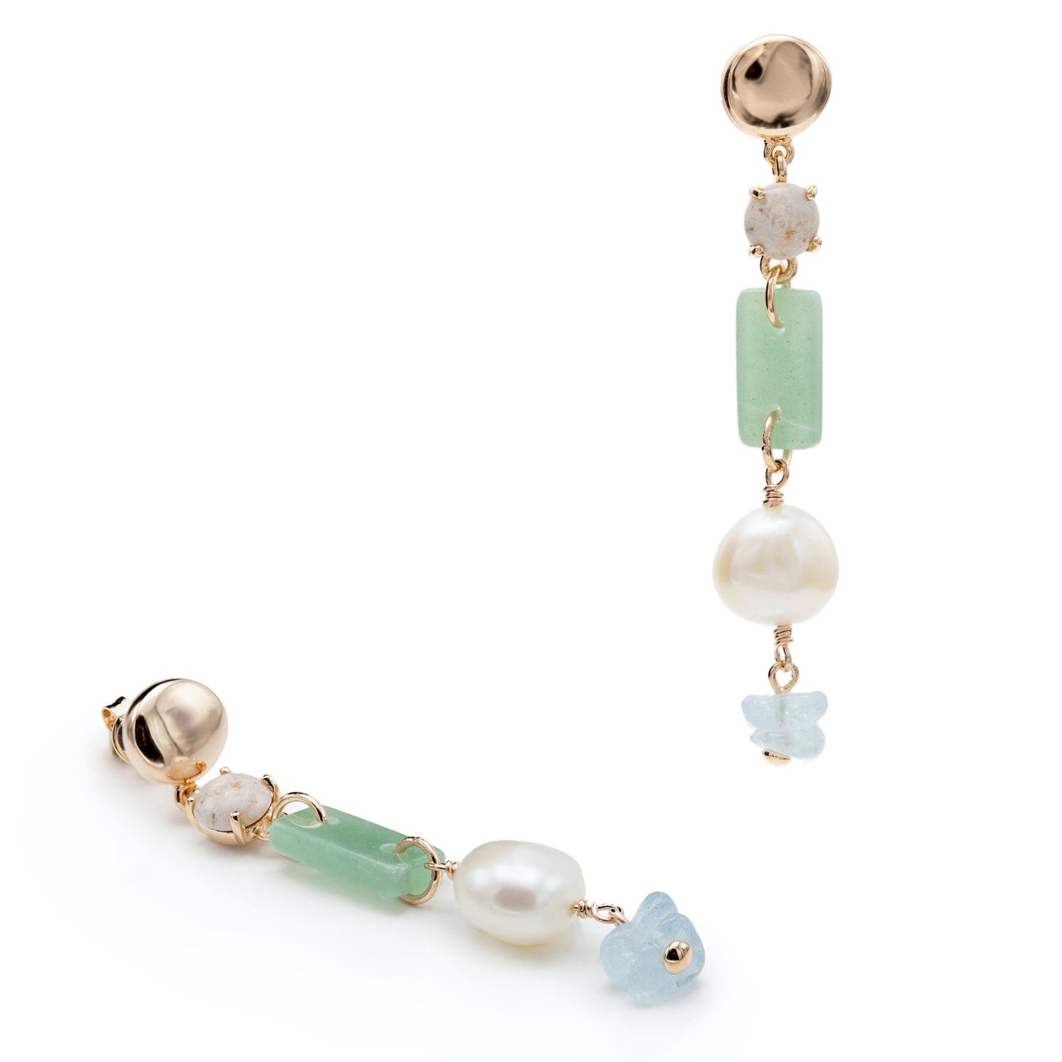 Natural stone earrings, combined design with pearl