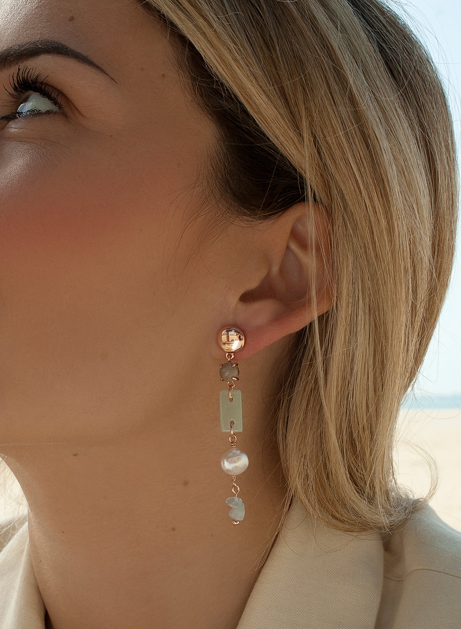 Pendientes de piedra natural diseño combinado con perla