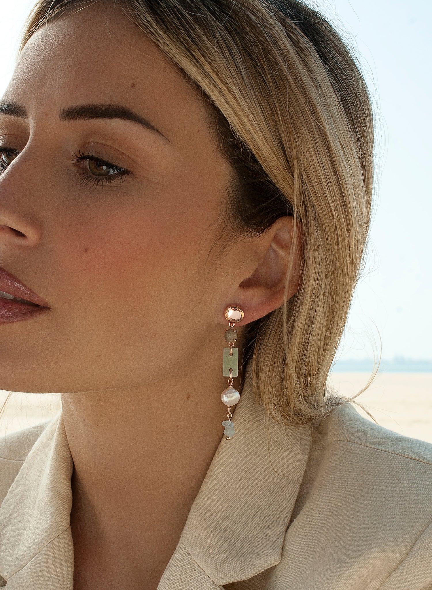 Pendientes de piedra natural diseño combinado con perla