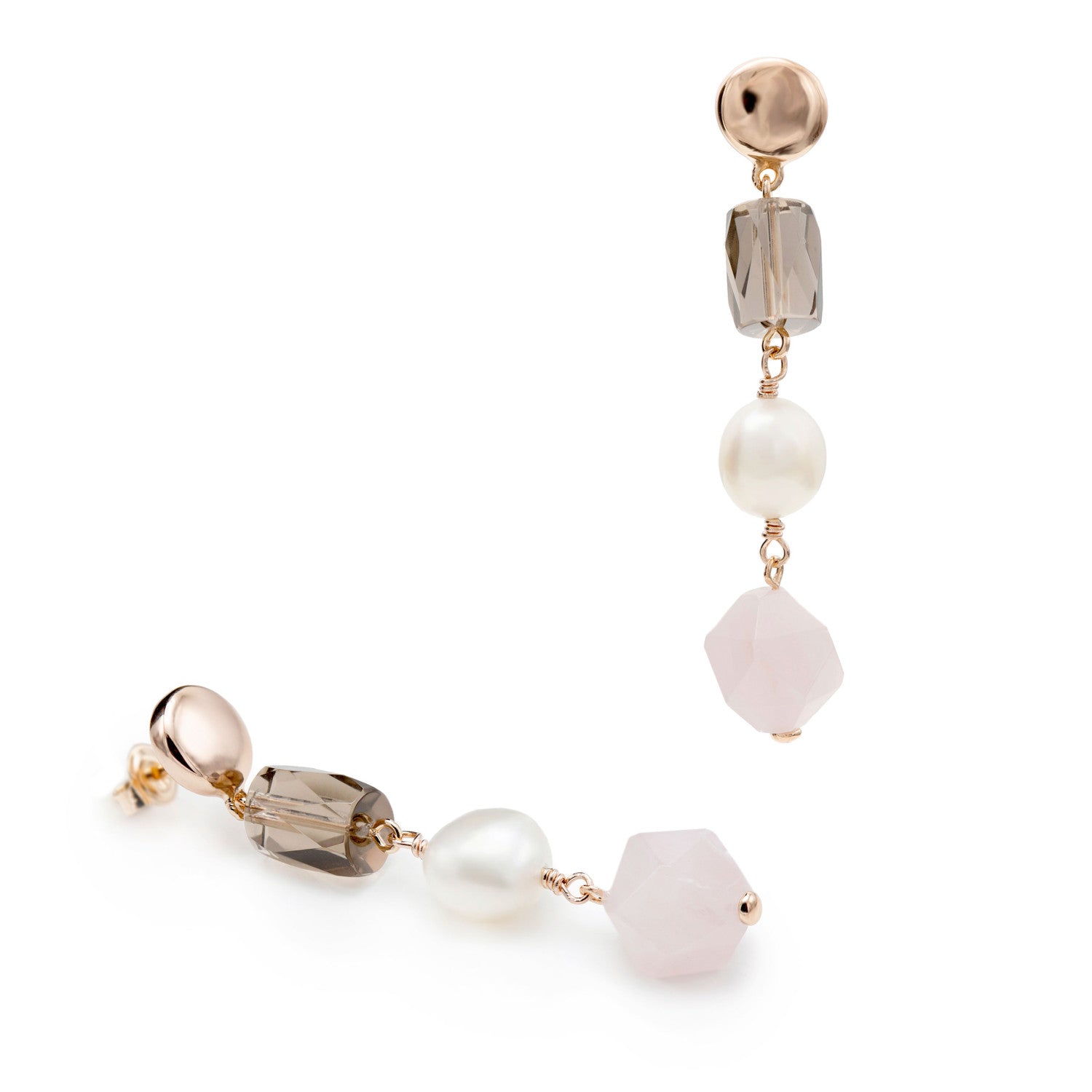 Natural stone earrings with a pearl pendant design