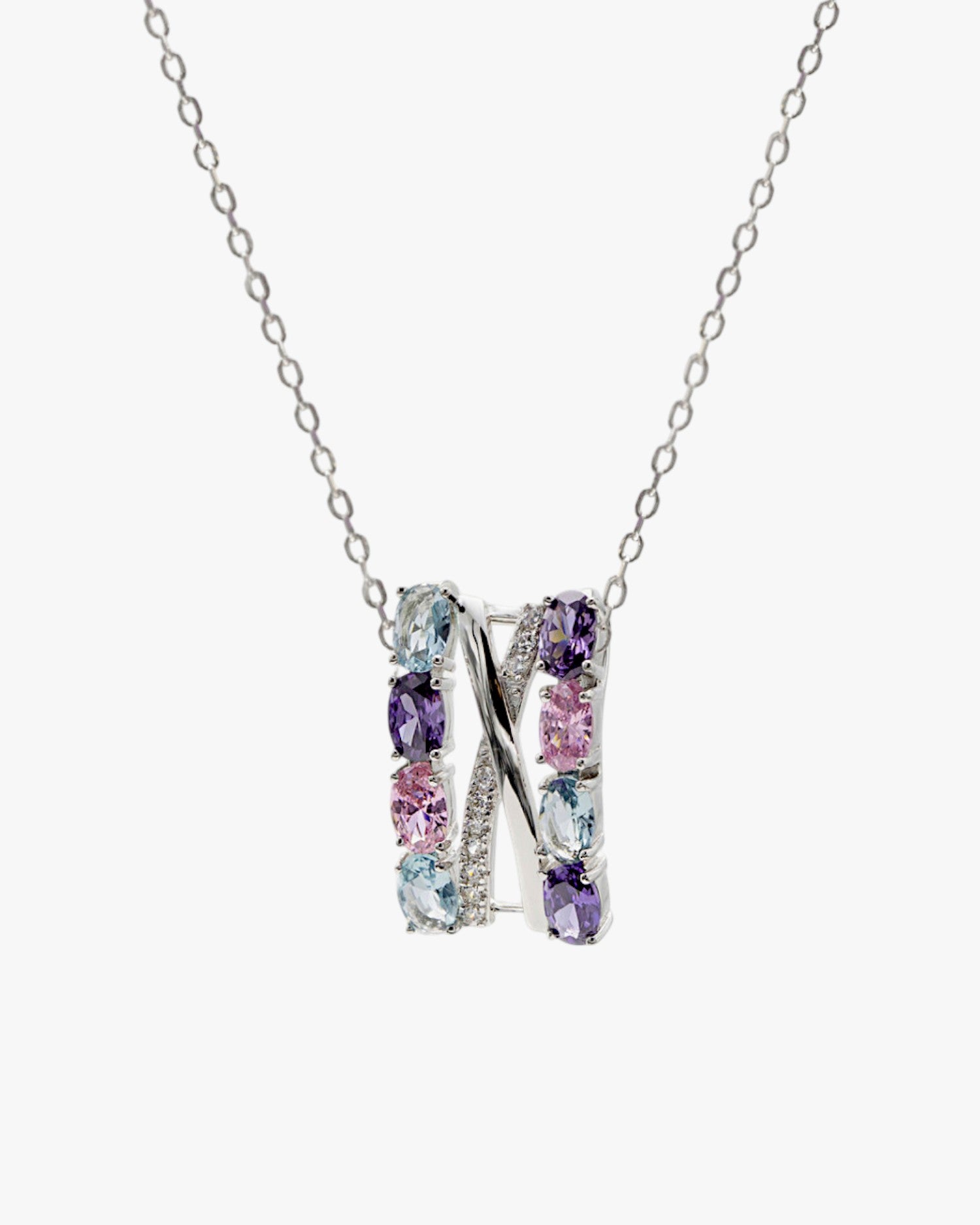 Colliers en argent avec pierres, motif croix, améthyste