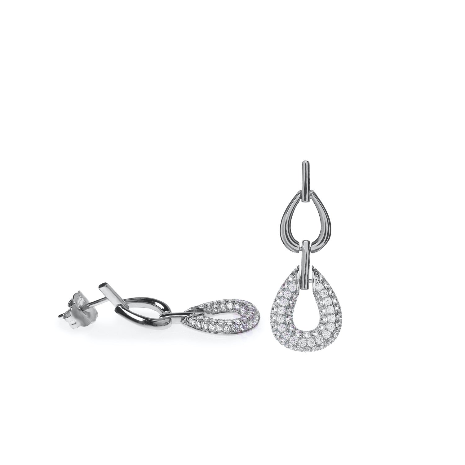 Pendientes originales diseño de doble óvalo y circonitas