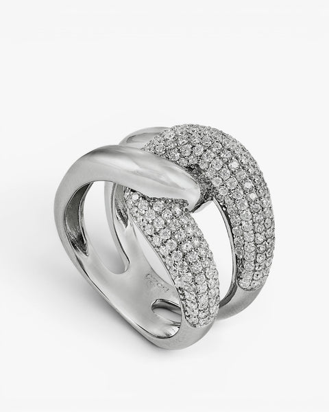 Large knotted design rings with cubic zirconia