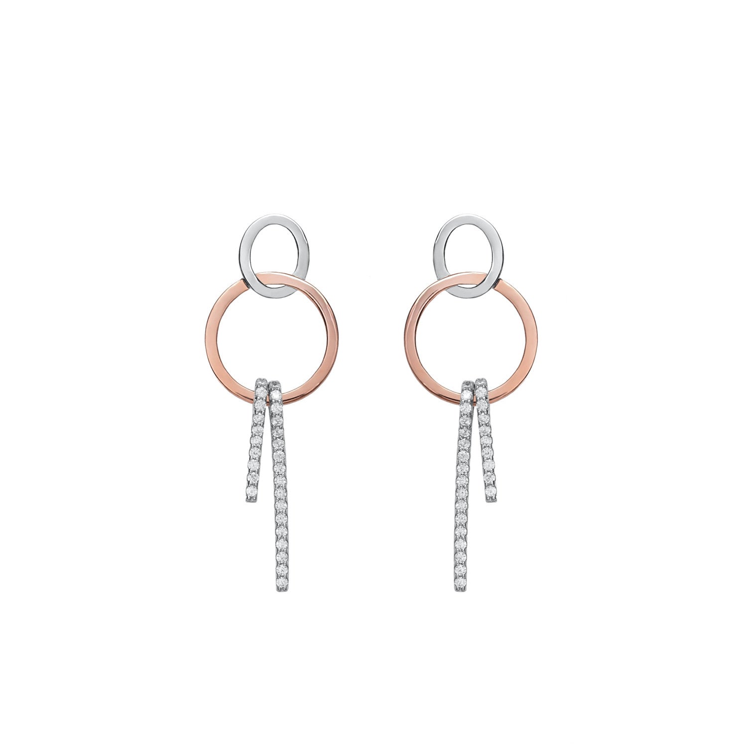 Pendientes bicolor diseño doble redonda con circonitas