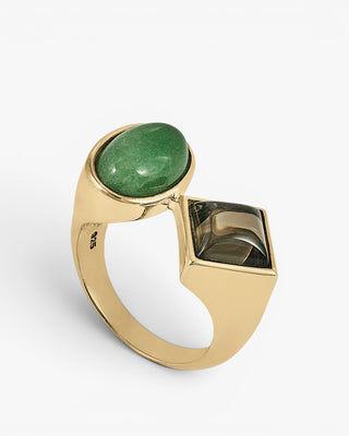 Rings with double quartz design stones, gold plated