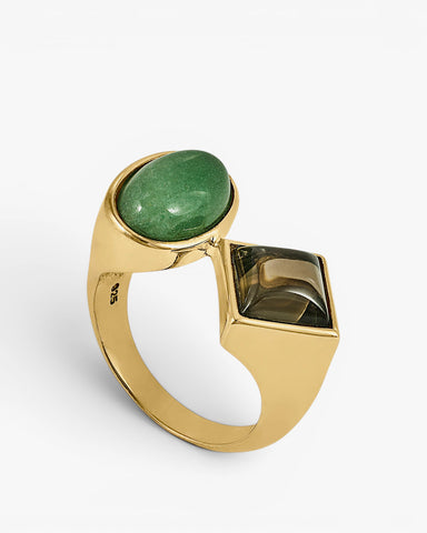 Rings with double quartz design stones, gold plated