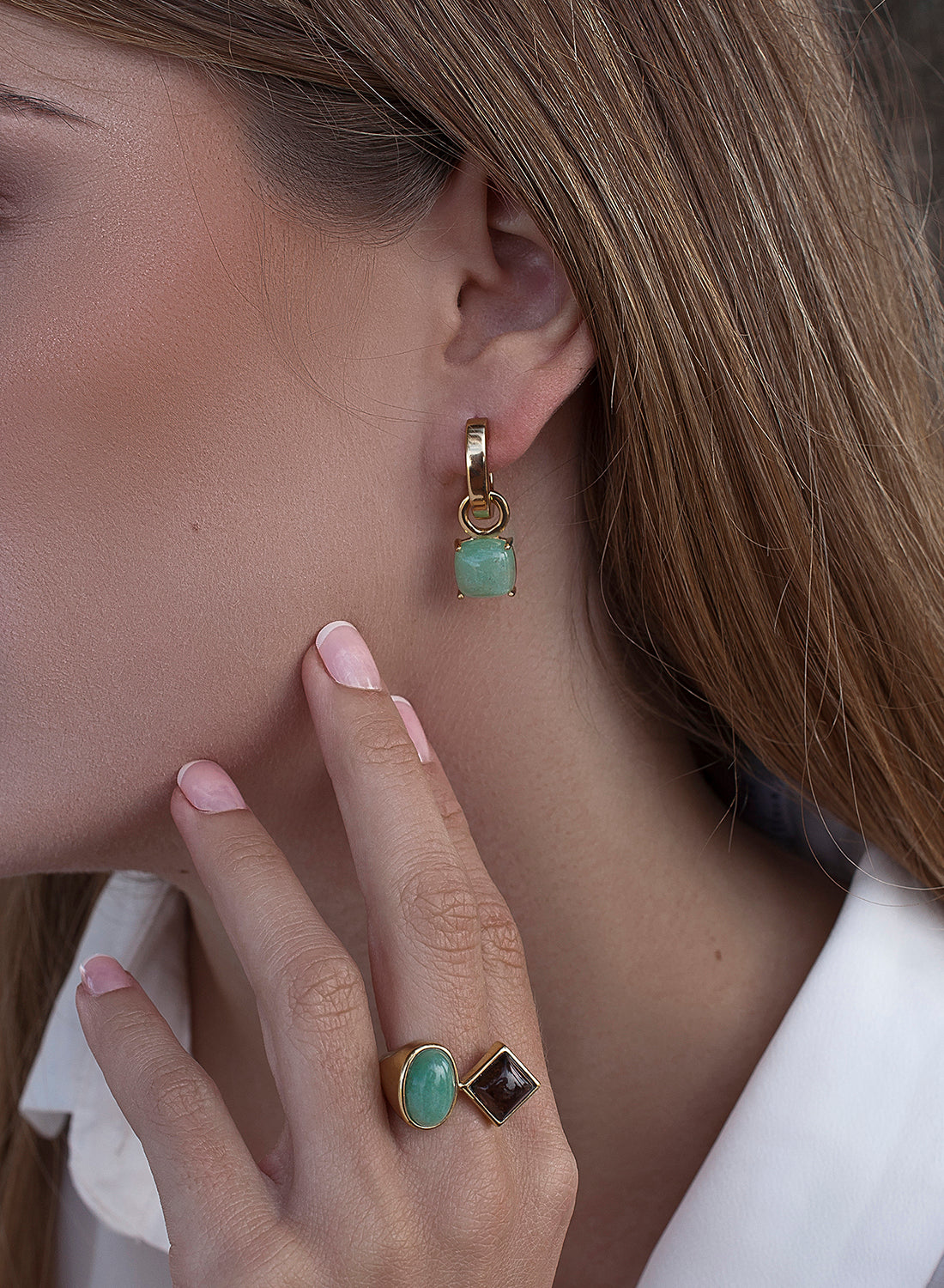 Rings with double quartz design stones, gold plated