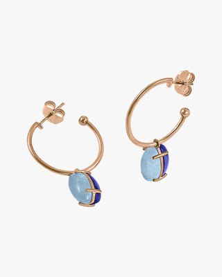 Hoop earrings with blue adamantine quartz pendants