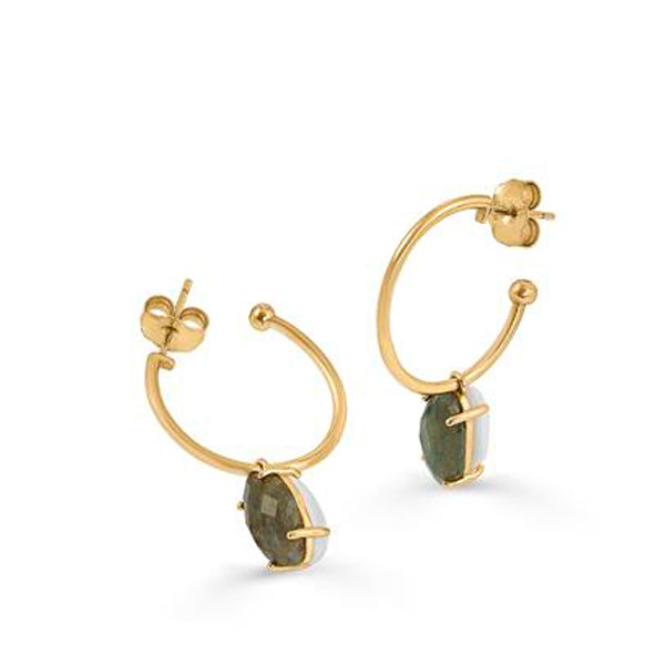 Hoop earrings with green adamantine quartz pendants