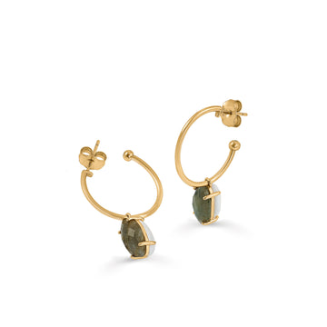 Hoop earrings with green adamantine quartz pendants