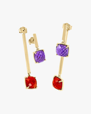 Pendientes largos estilo palillo con dos gemas bañados en oro