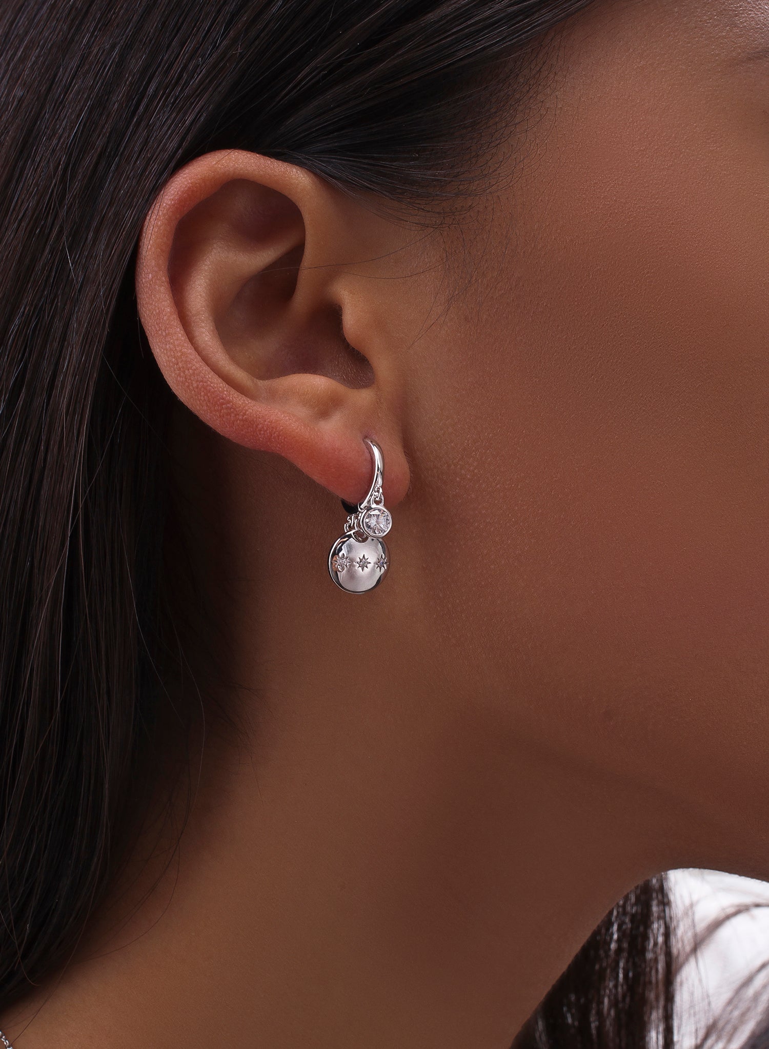 Pendientes con colgantes en plata diseño triple destello