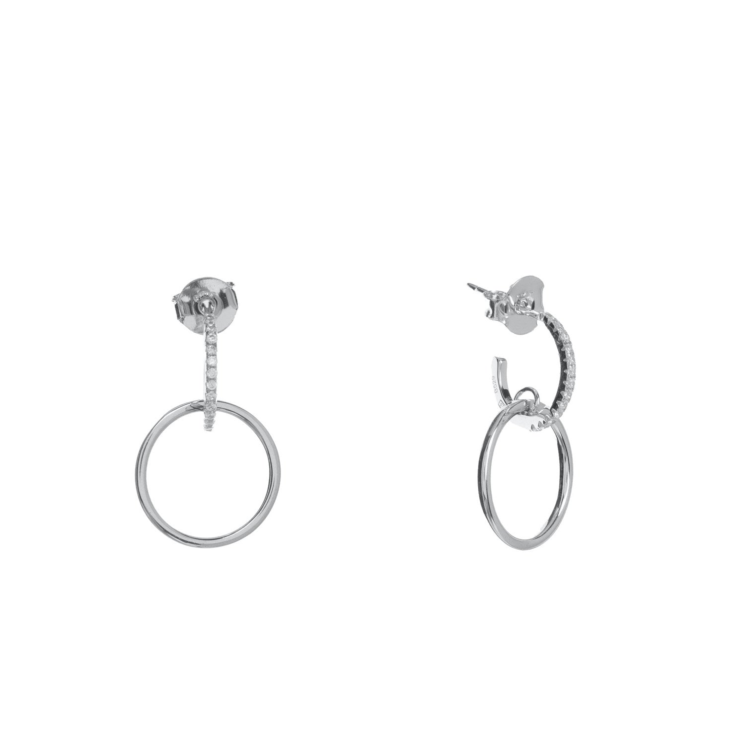Boucles d'oreilles avec pendentifs design de double créole avec zircons