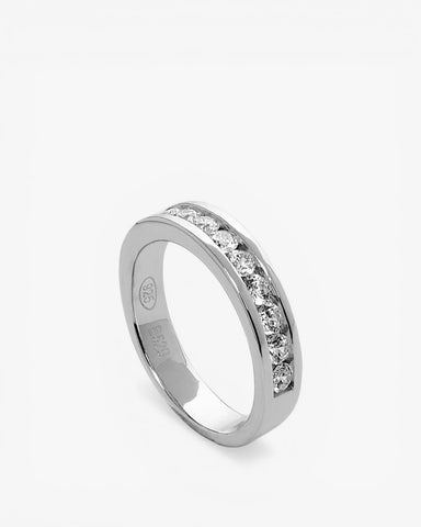 Anillos circonitas diseño brillante combinado con plata lisa