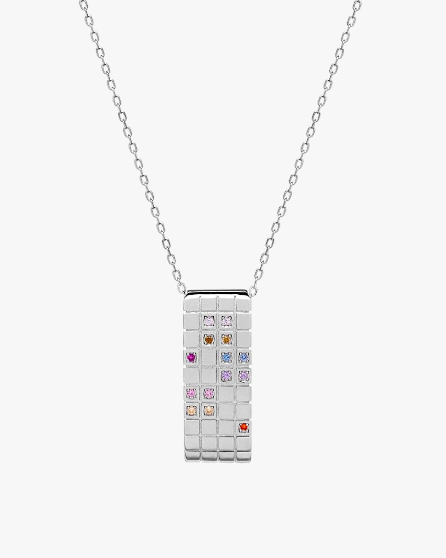 Necklaces with silver stones, rectangular multicolor design