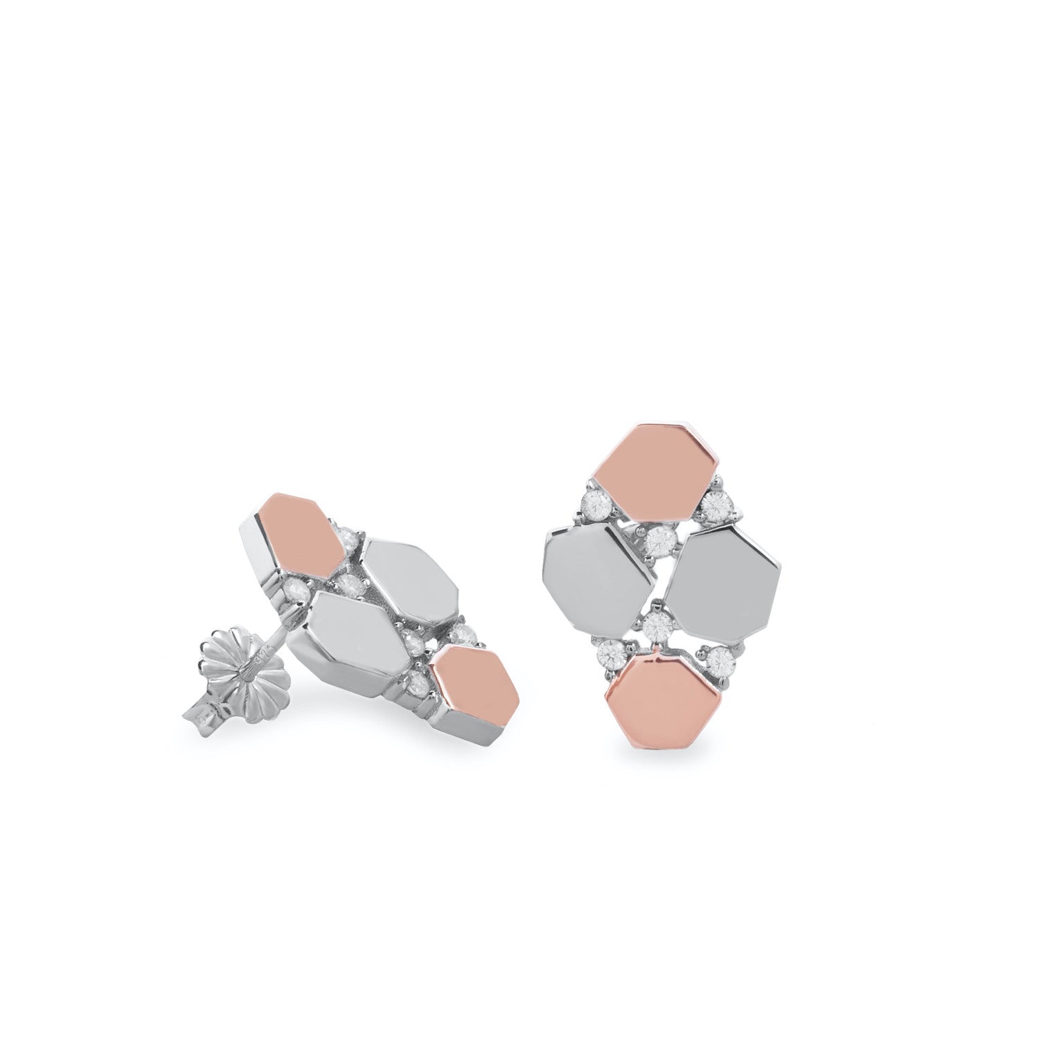 Pendientes bicolor diseño abstracto con circonitas