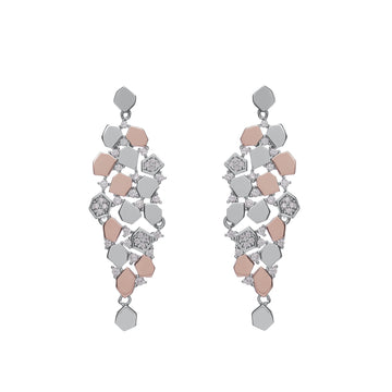 Pendientes largos diseño multipiezas bicolores y circonitas