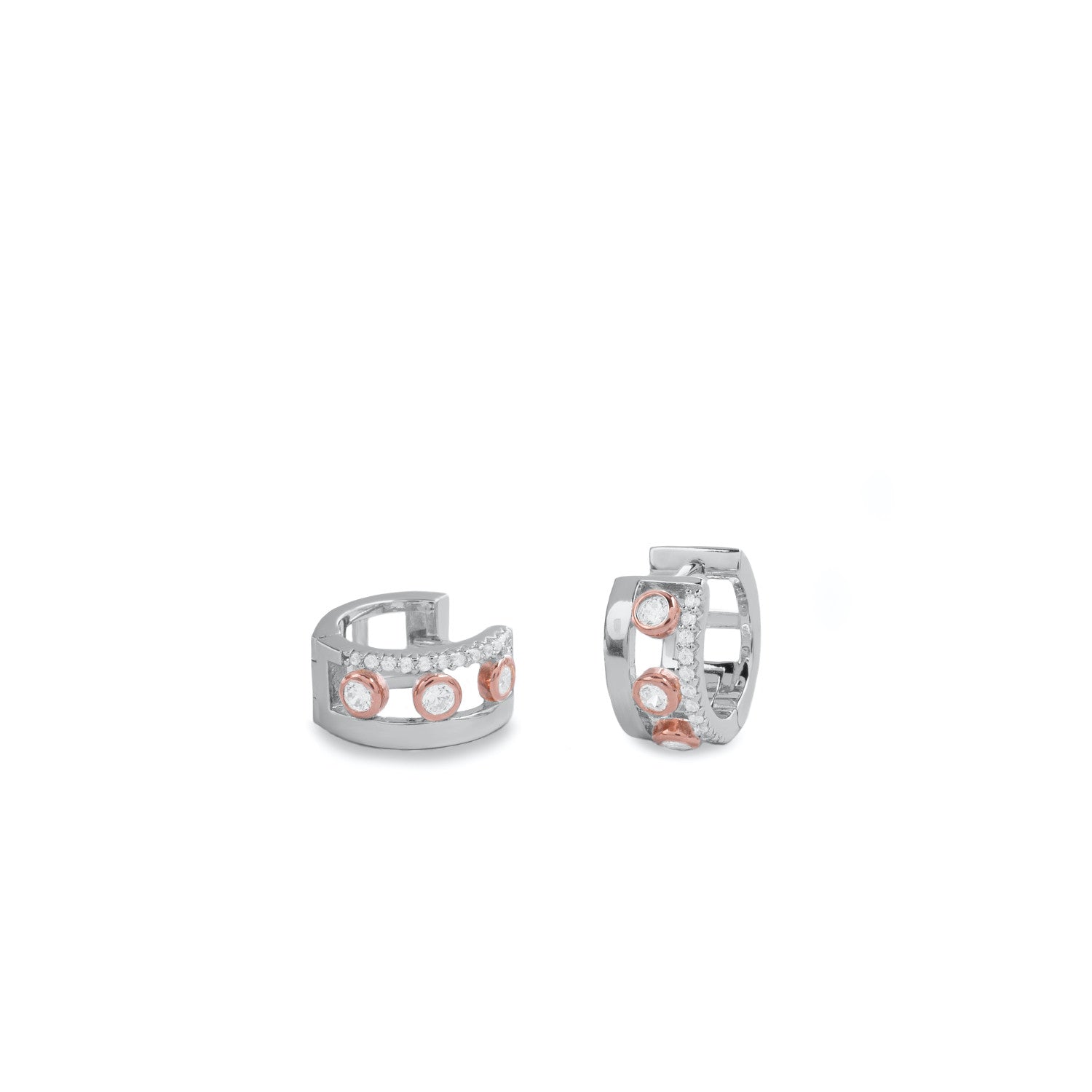 Boucles d'oreilles petits anneaux bicolores avec zircons