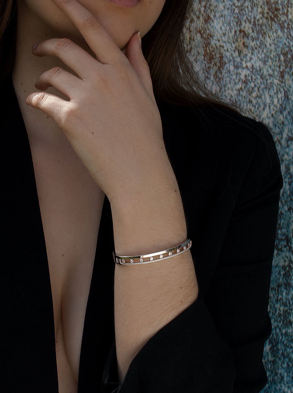 Pulsera esclava diseño bicolor con circonitas