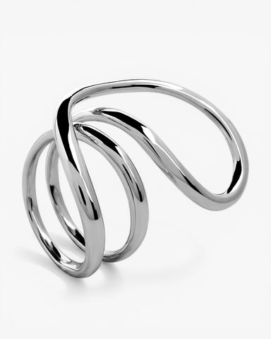 Anillos de diseño carriles circulares en plata lisa