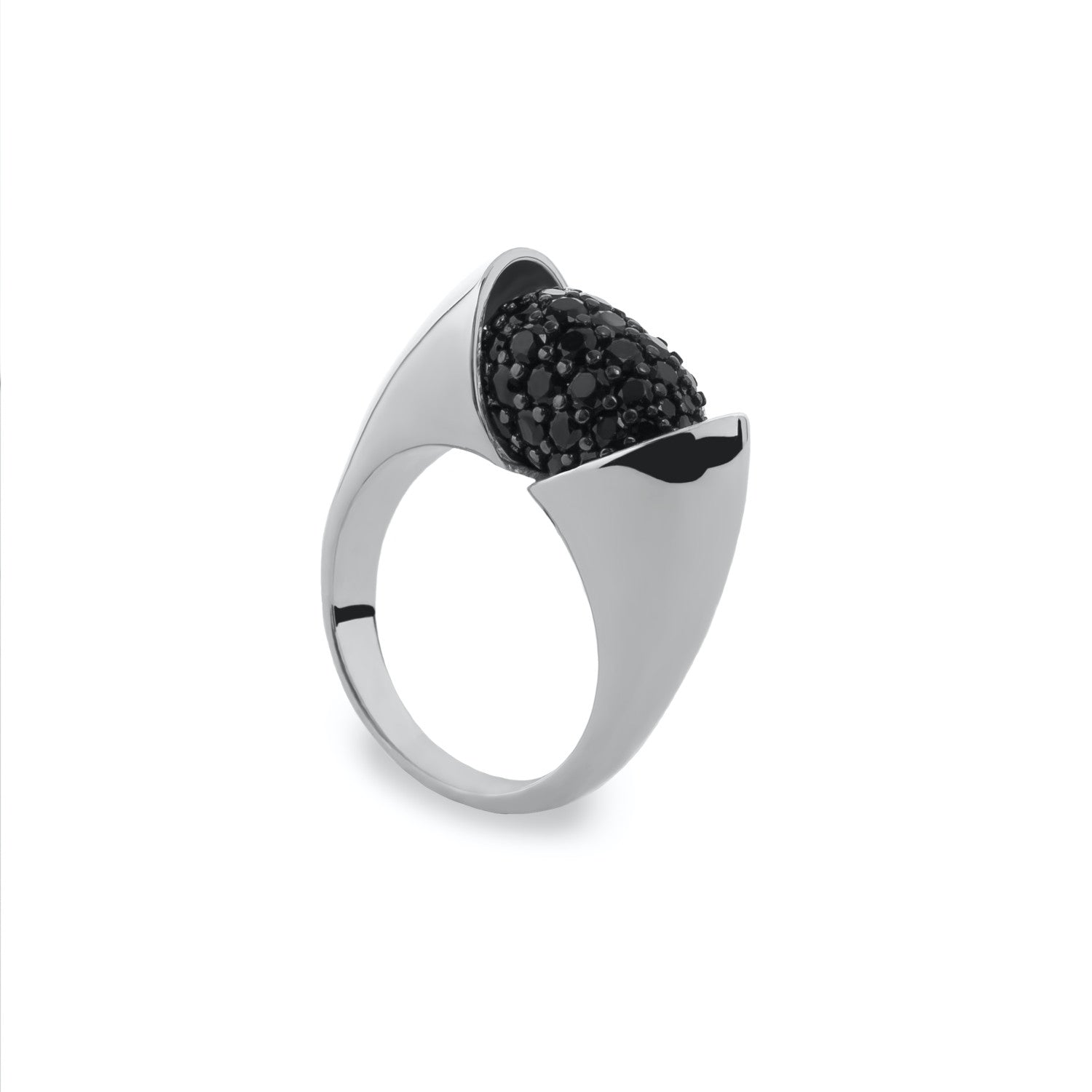 Bagues en argent avec zirconium noir, design ouvert et uni