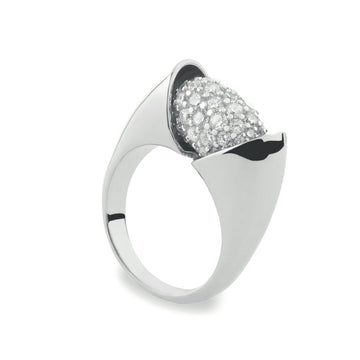 White cubic zirconia rings, open design, bright and smooth silver