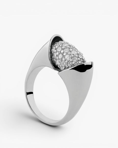 Anillos circonitas blancas diseño abierto brillante y plata lisa