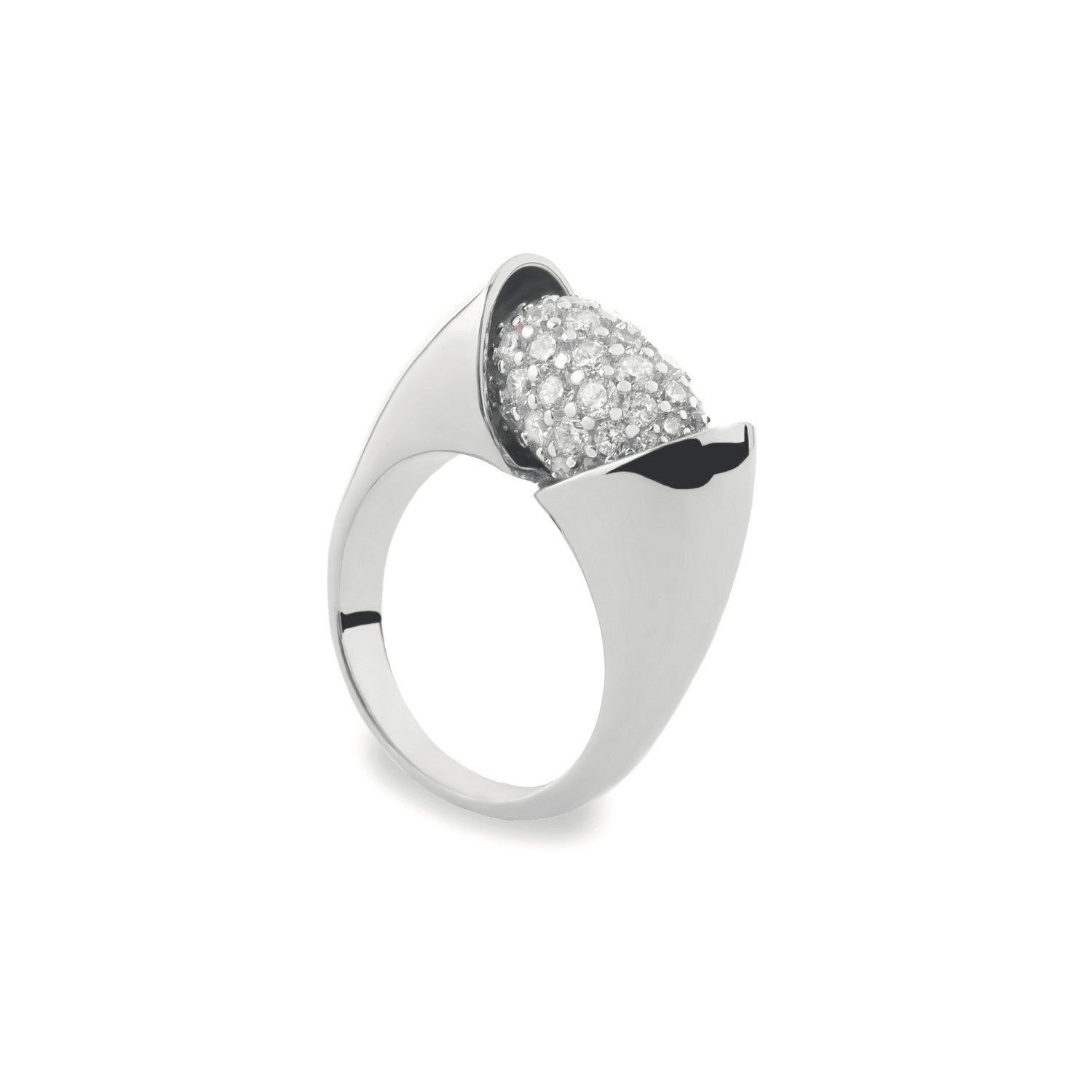 Bagues en zirconium blanc, design brillant ouvert et argent uni