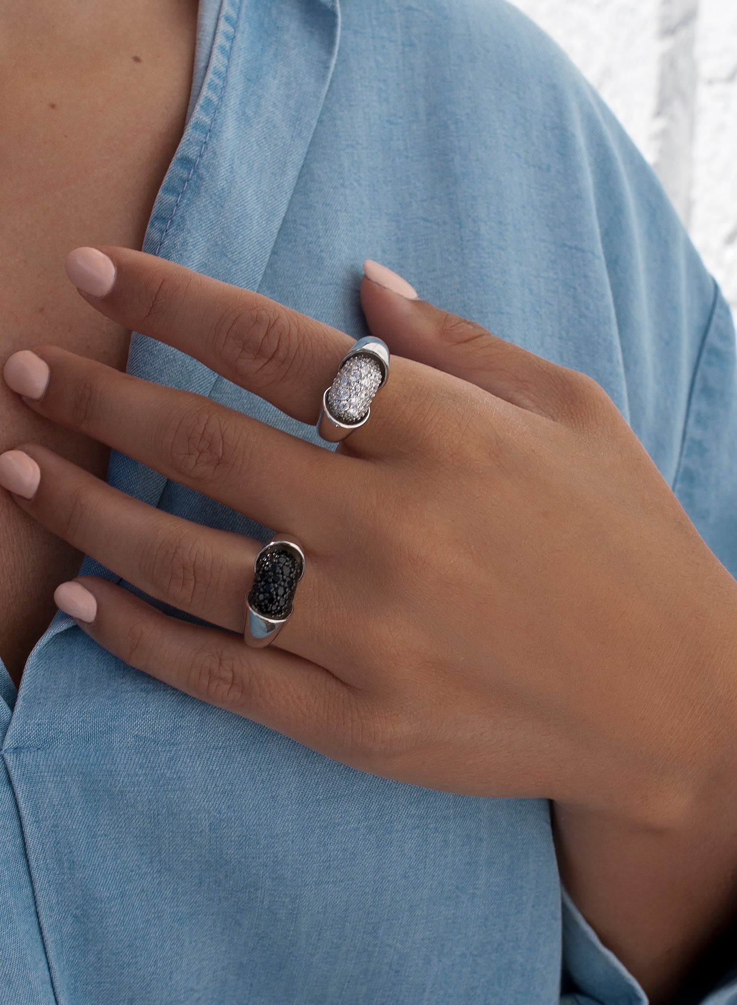 Bagues en zircone cubique blanche, design ajouré, argent brillant et lisse