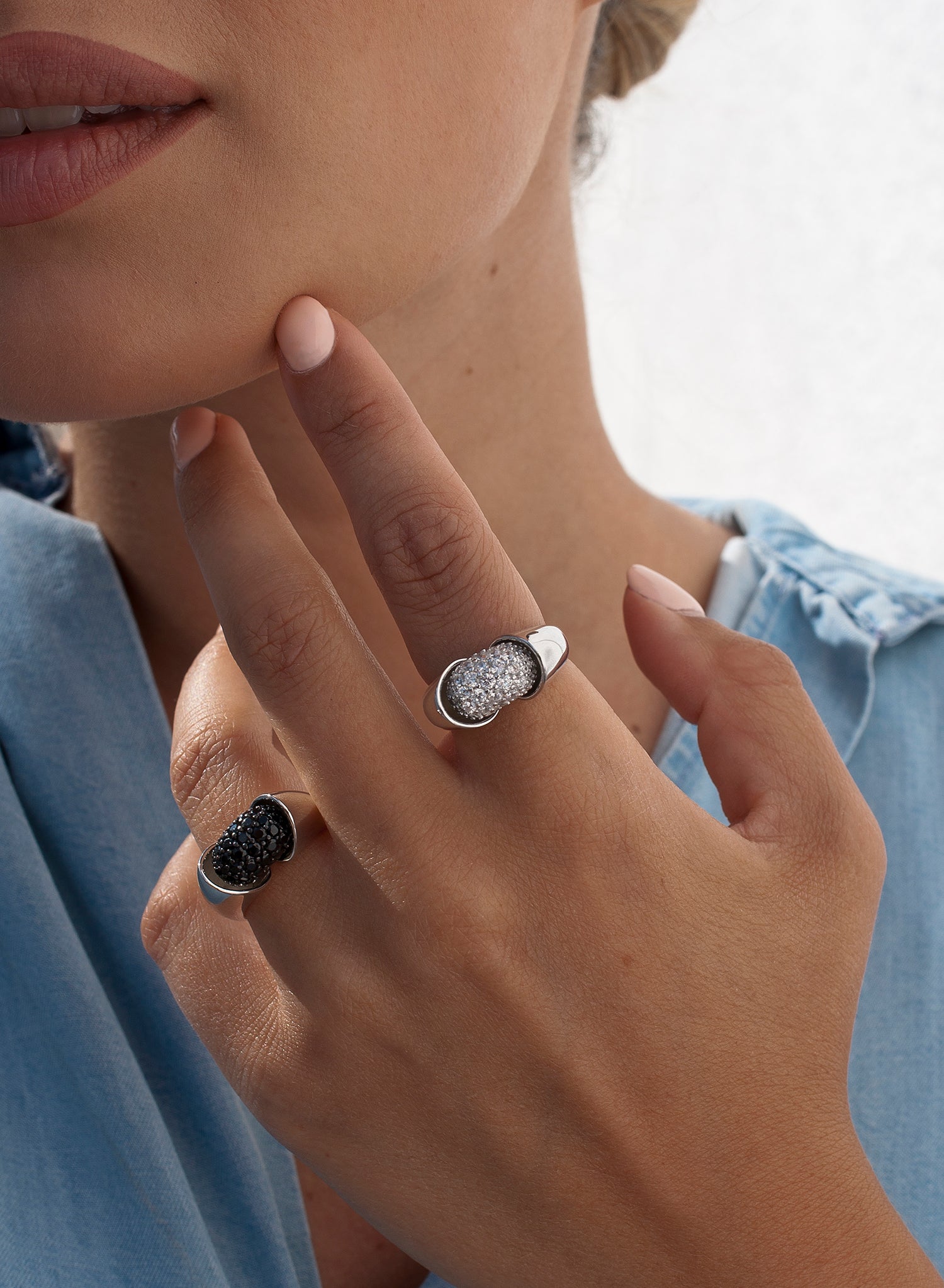Bagues en zircone cubique blanche, design ajouré, argent brillant et lisse