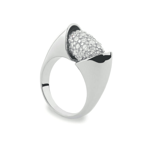 Bagues en zircone cubique blanche, design ajouré, argent brillant et lisse