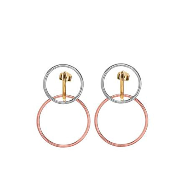 Pendientes aro diseño de tres aros unidos tricolores