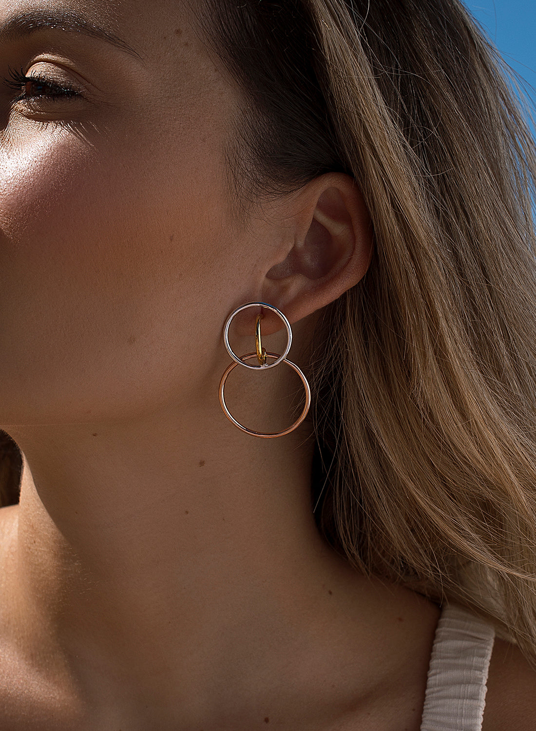 Pendientes aro diseño de tres aros unidos tricolores