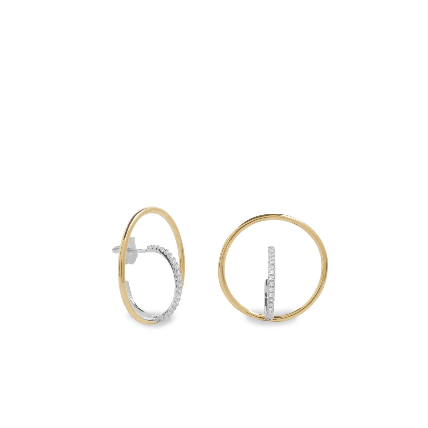 Pendientes aro cruzado diseño bicolor con circonitas