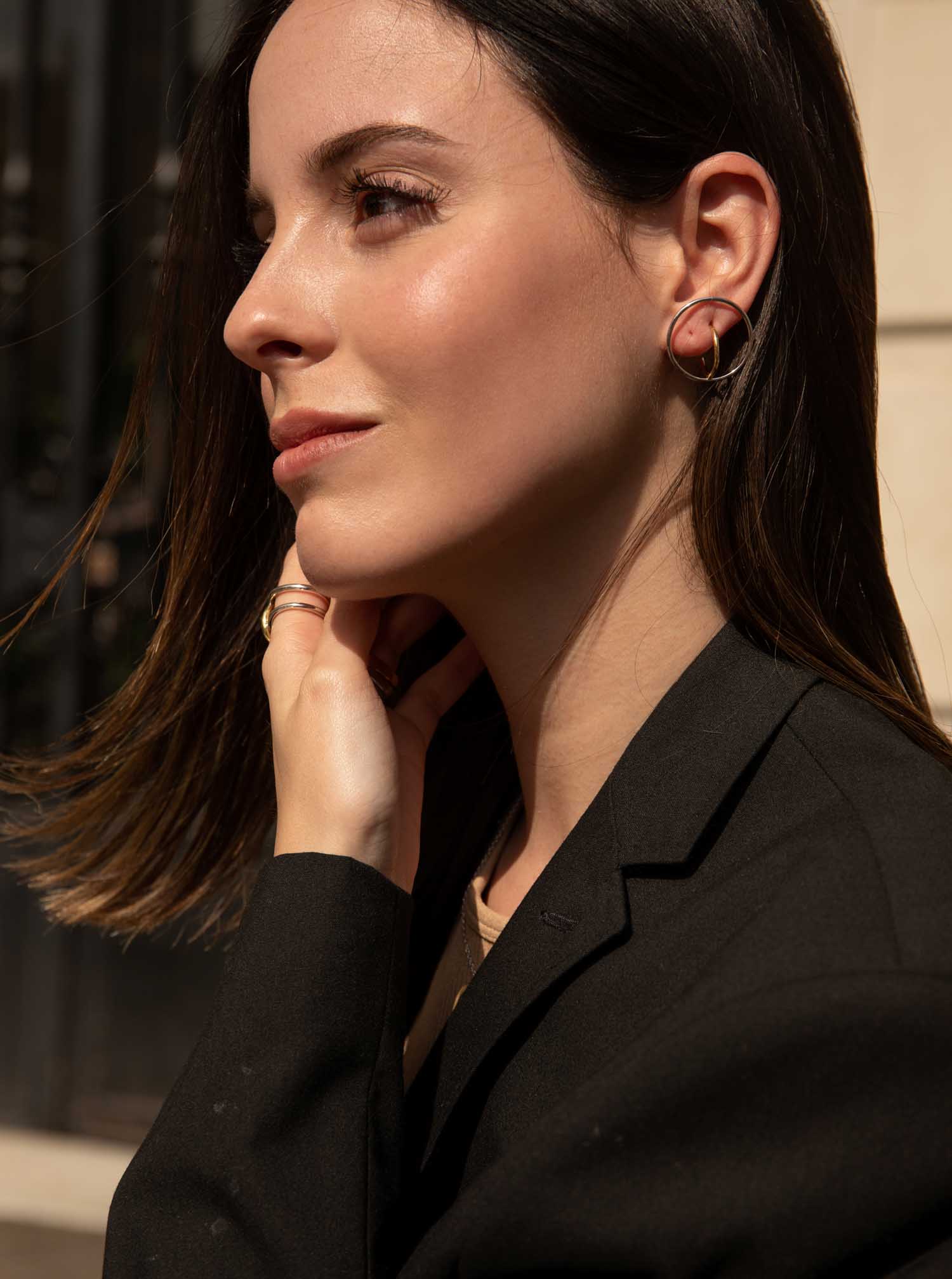 Pendientes aro diseño bicolor cruzado