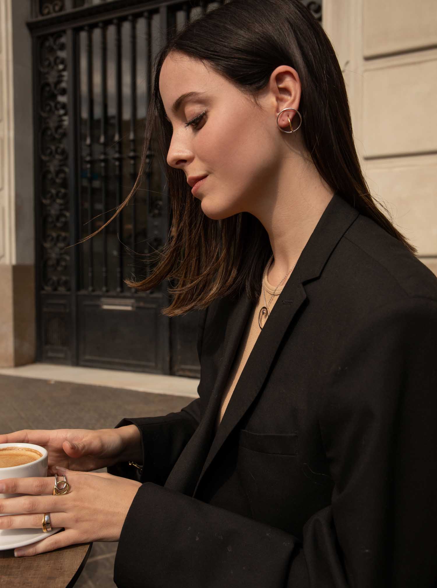 Pendientes aro diseño bicolor cruzado