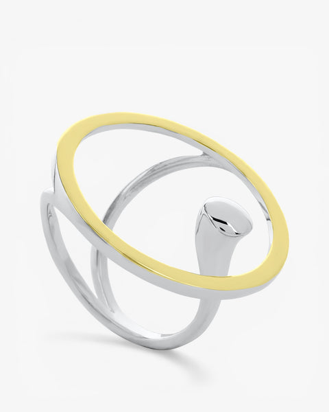 Anillos bicolor diseño circular y carriles en plata lisa