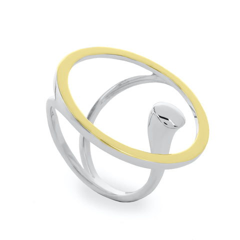 Anillos bicolor diseño circular y carriles en plata lisa